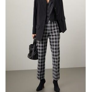Reformation Franklin Pants Plaid Straight Leg Trousers Black White Check - 2